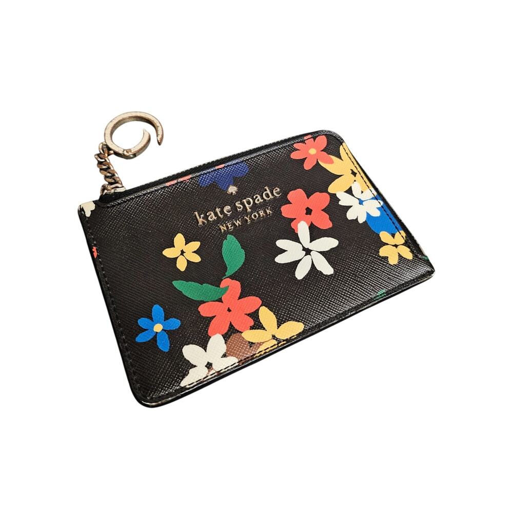 Kate Spade New York Floral Leather Card Holder Keychain Wallet
